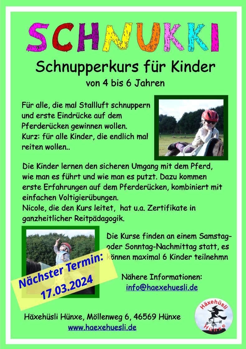 Schnupperkurs für Kinder @ Häxehüsli Hünxe